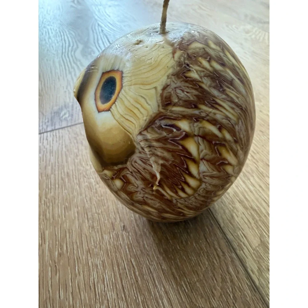 Vintage Hand Poured Wax Owl Candle Brown Marbled Woodland Decor 4 Inch